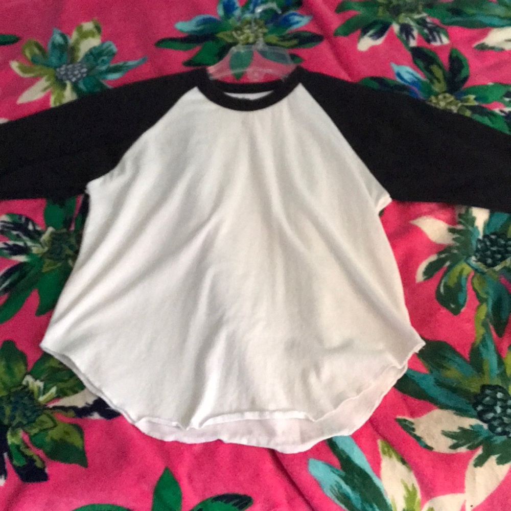 navy blue and white baseball tee